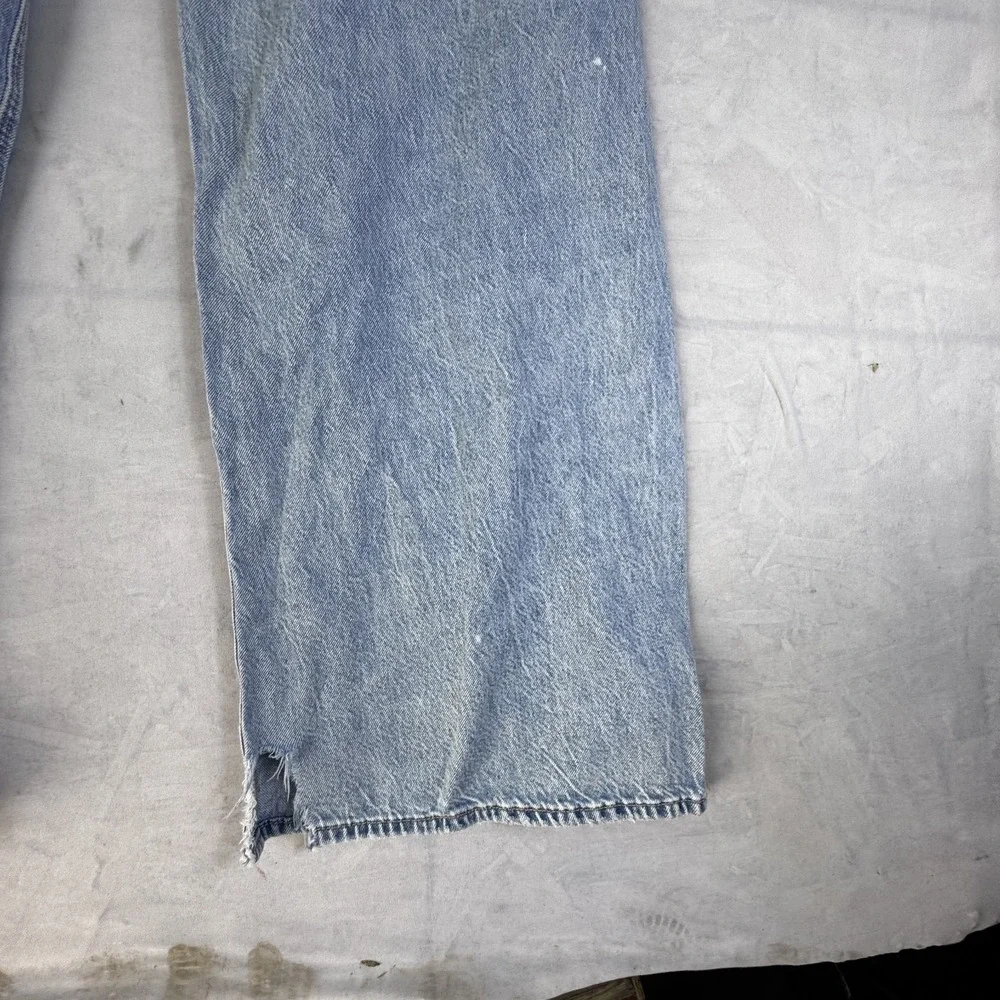 American Eagle Womens Wide-Leg Jeans Light Blue Denim High-Rise Baggy Ripped 2 - Picture 14 of 16